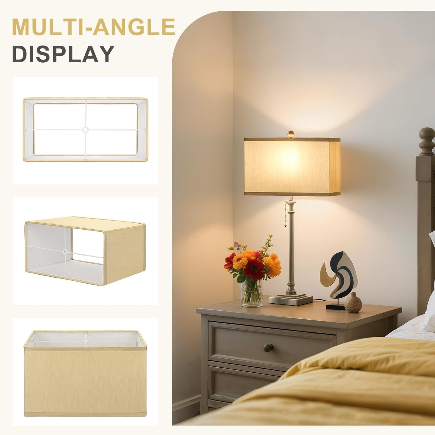 Large Gold Rectangle Lamp Shades Set of 2 Linen Spider Fit 16x8x10