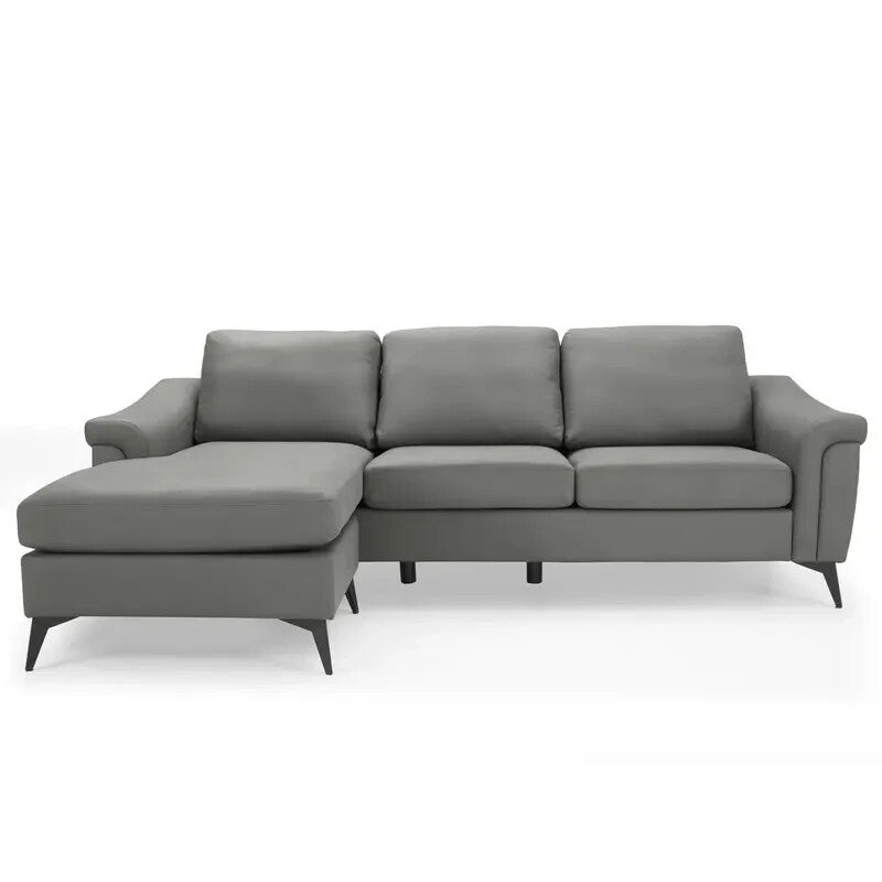 Modern Grey 3 Seater Sofa with Chaise Air Leather Reversible Lounge