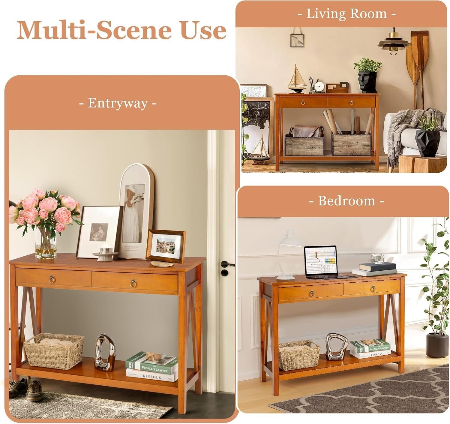 Wood Console Table with Drawer & Shelf, Slim Entryway Accent Table 78cm