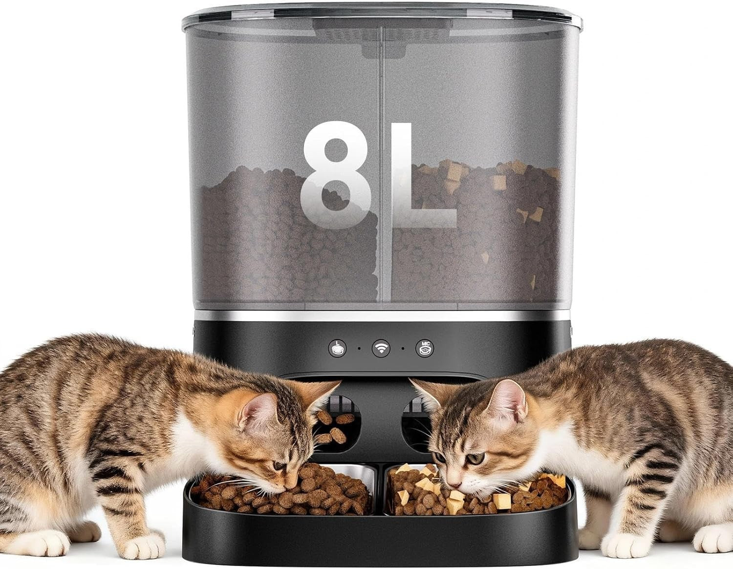8L Automatic Cat Feeder 2 Bowls WiFi App Control Timer Food Dispenser