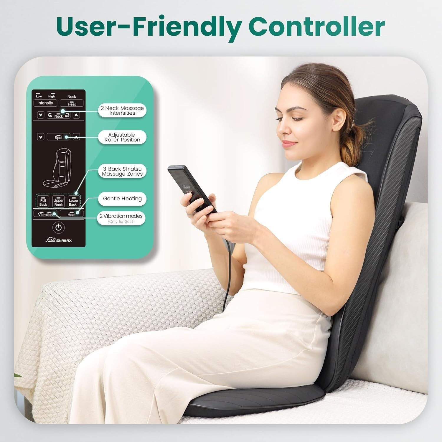 Shiatsu Neck & Back Massager with Heat Deep Kneading Chair Pad Adjustable