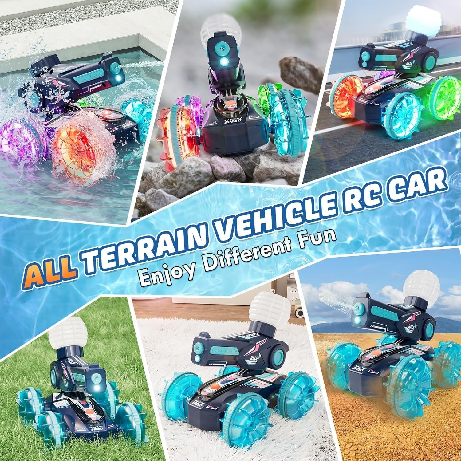 3-in-1 Amphibious RC Car with Water Gun & LED Lights – Kids Outdoor Toy