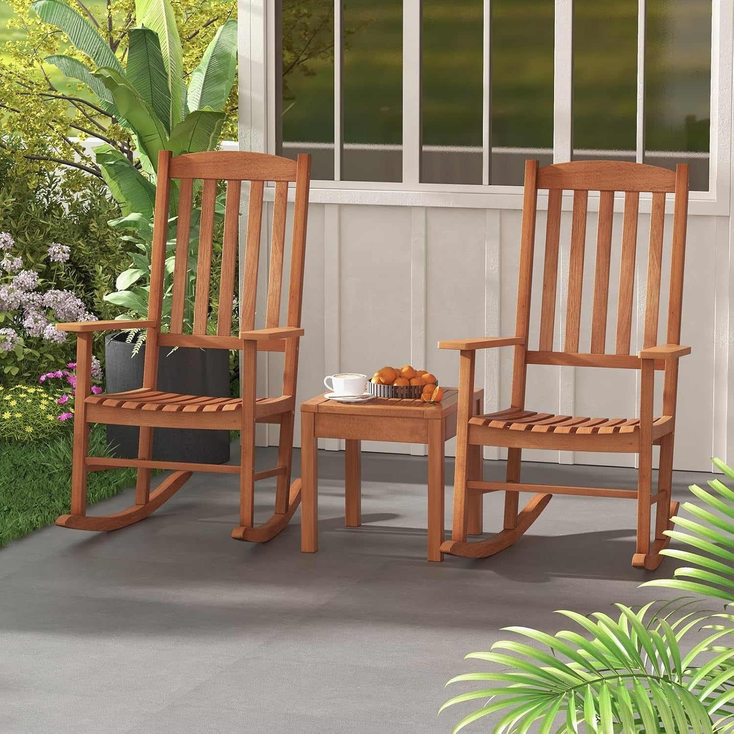 Wooden Outdoor Rocking Chair Ergonomic Patio Armchair Garden Seat