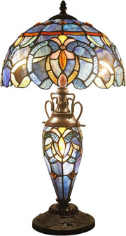 Stained Glass Tiffany Table Lamp with 3 Adjustable LED Lights & Bronze Base