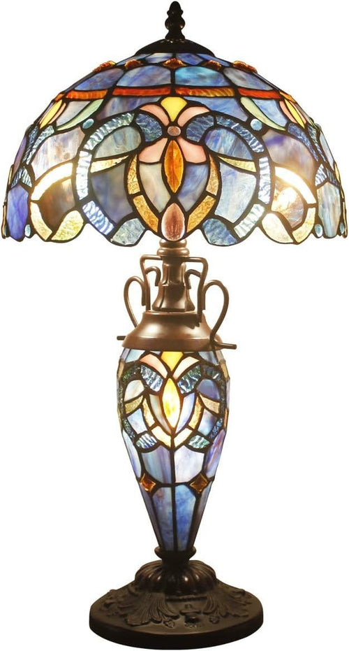 Stained Glass Tiffany Table Lamp with 3 Adjustable LED Lights & Bronze Base