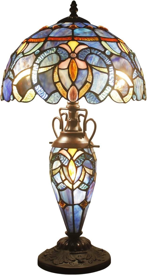 Stained Glass Tiffany Table Lamp with 3 Adjustable LED Lights & Bronze Base