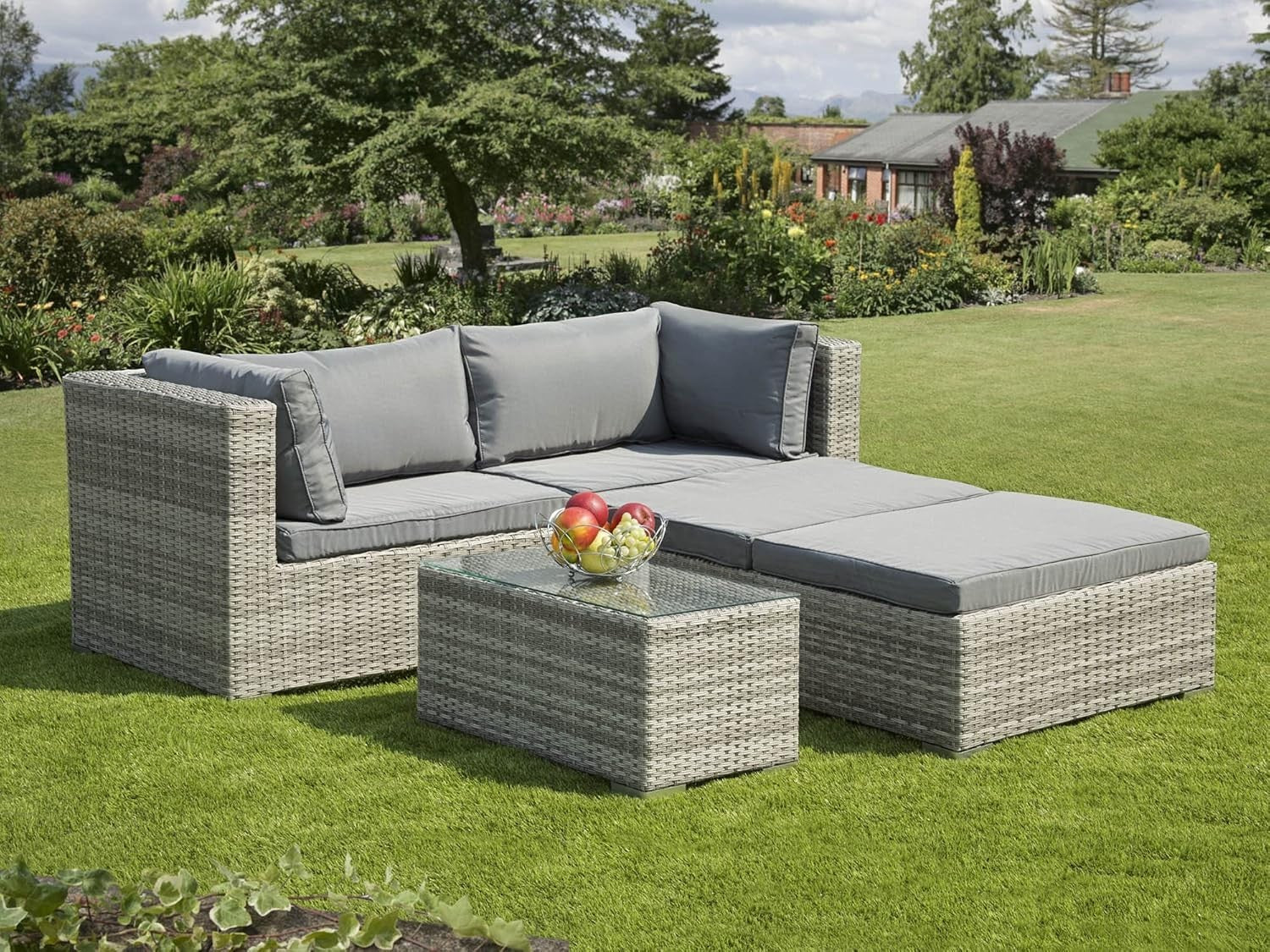 5pc Rattan Garden Sofa Set Outdoor Lounge Patio Weatherproof Cushions Grey