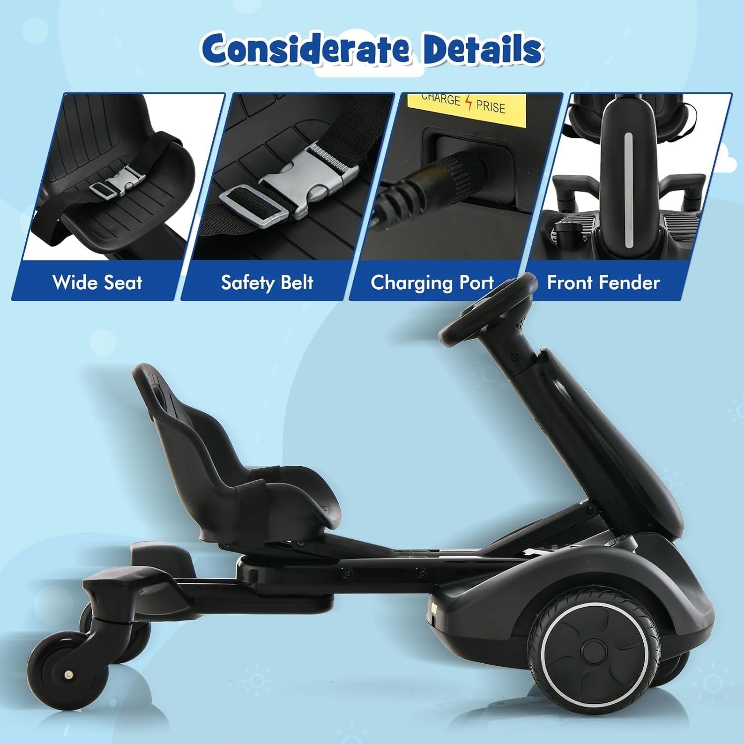 Kids Electric Drift Go Kart 6V Ride On Car 360 Spin Adjustable Seat Black
