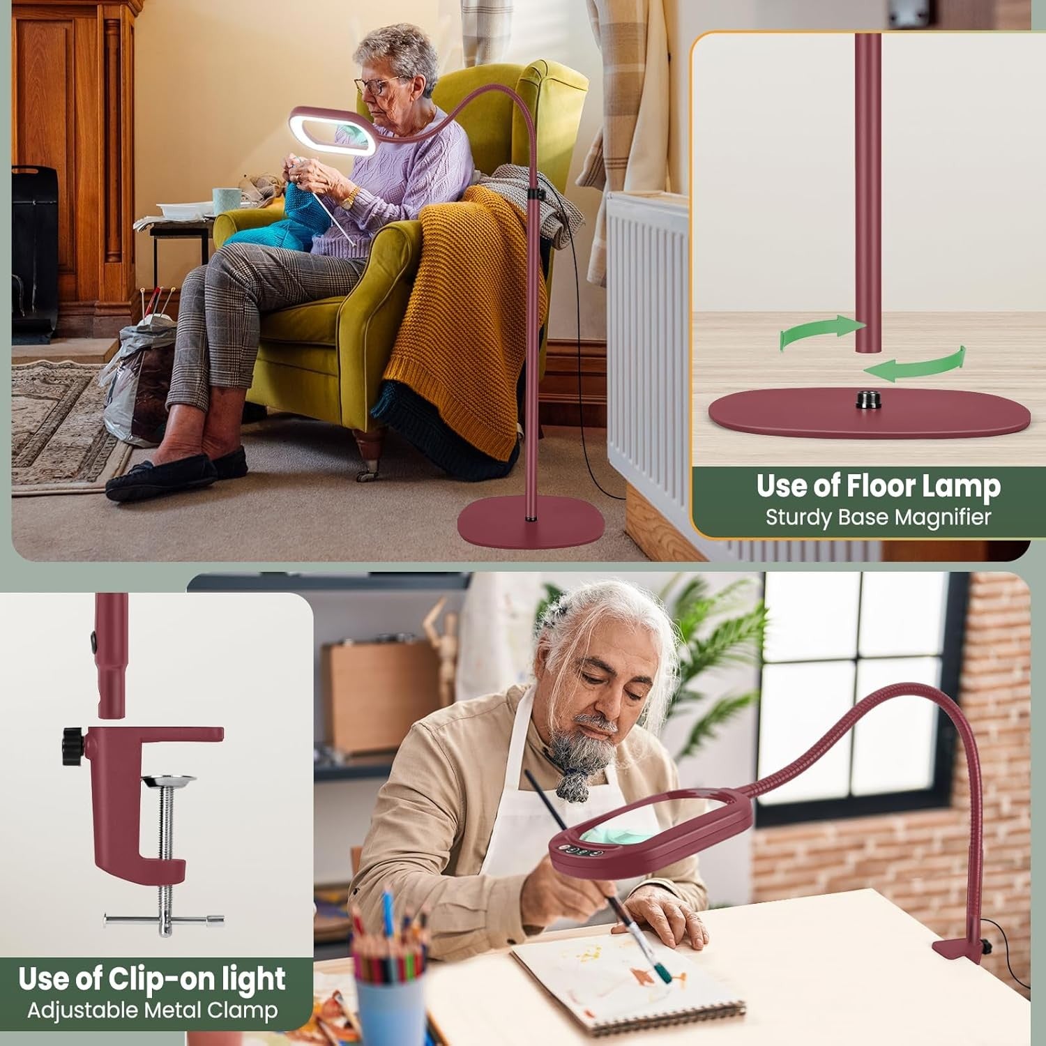 10X LED Magnifying Floor Lamp Hands Free Dimmable Light Adjustable Stand