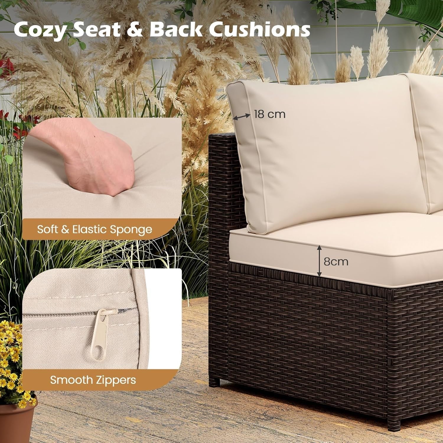 Rattan Garden Sofa Set 8PC Outdoor Patio Furniture w/ Table & Cushions