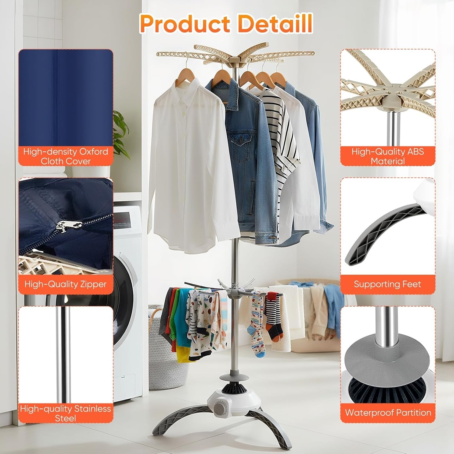 Portable Electric Clothes Dryer 1000W Hot Air Drying Pod 18kg Indoor