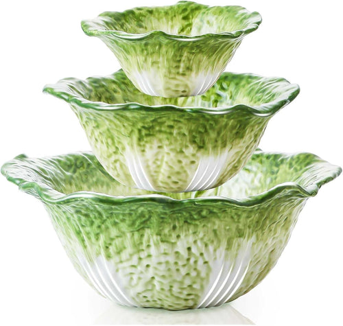 Large 3-Piece Ceramic Mixing & Serving Bowls Nesting Salad Prep Bowls