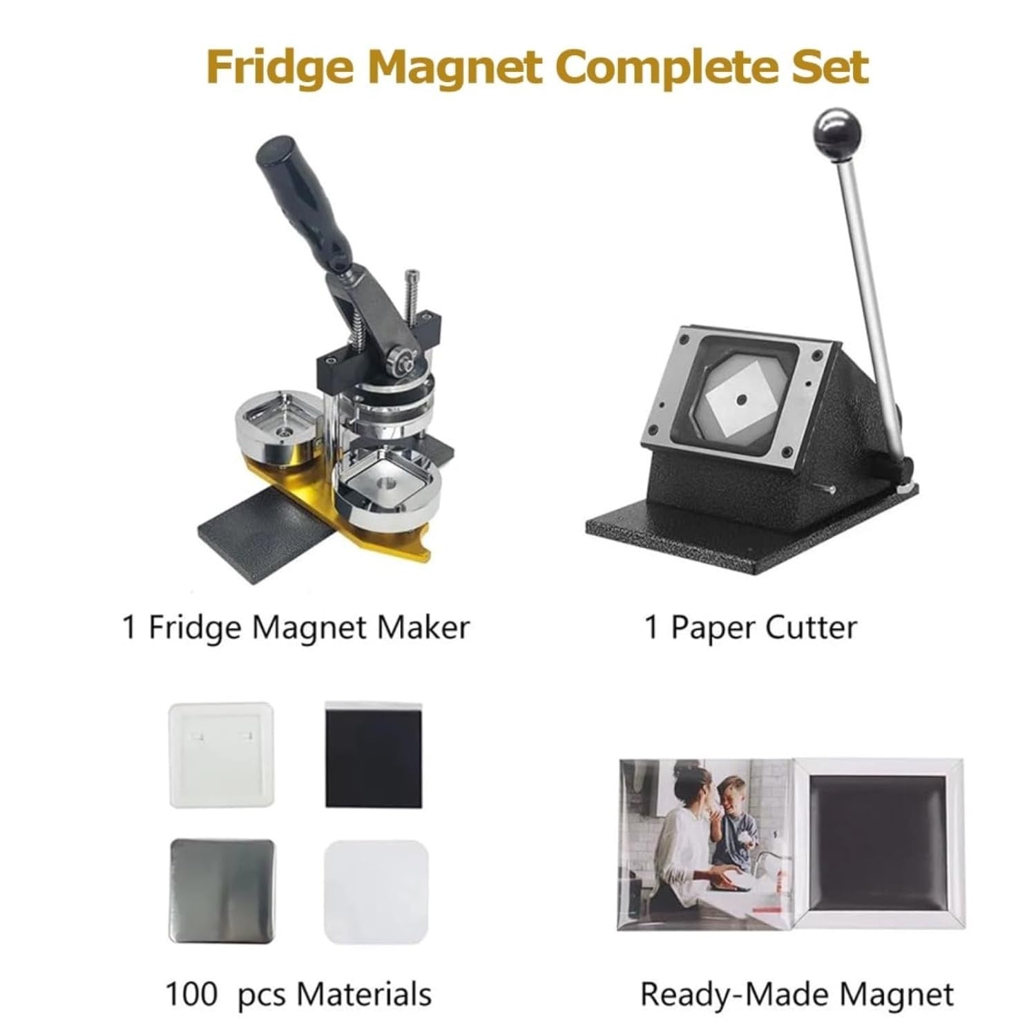 50mm Button Maker Machine Kit with Paper Cutter & 100 Magnet Supplies