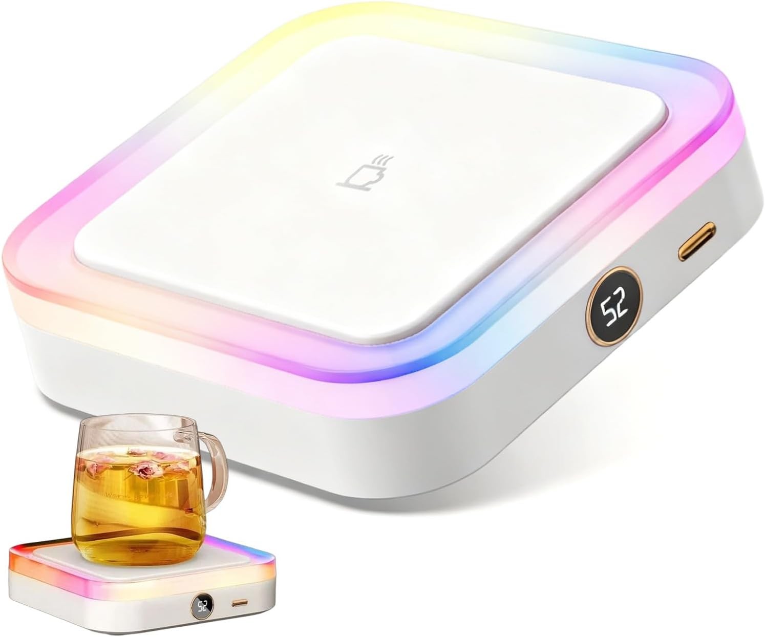 Electric Mug Warmer 3 Temp RGB Desk Cup Heater White