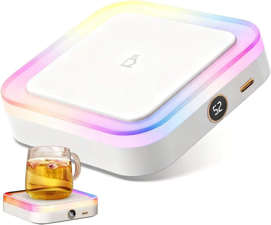 Electric Mug Warmer 3 Temp RGB Desk Cup Heater White