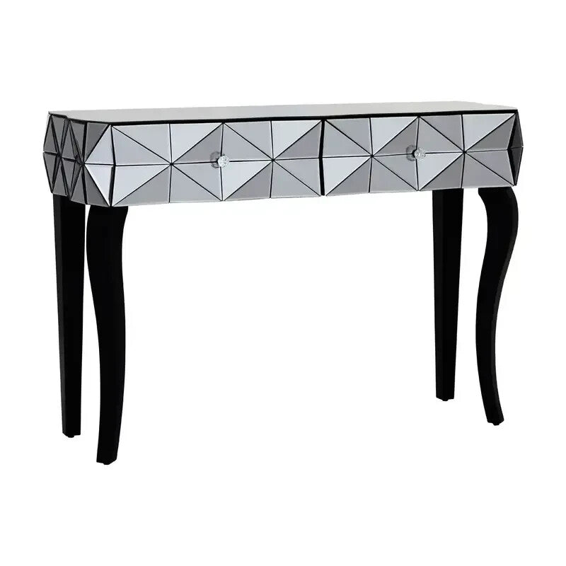 Luxury 3D Mirrored Console Table – Black Legs Glass Hallway Sideboard