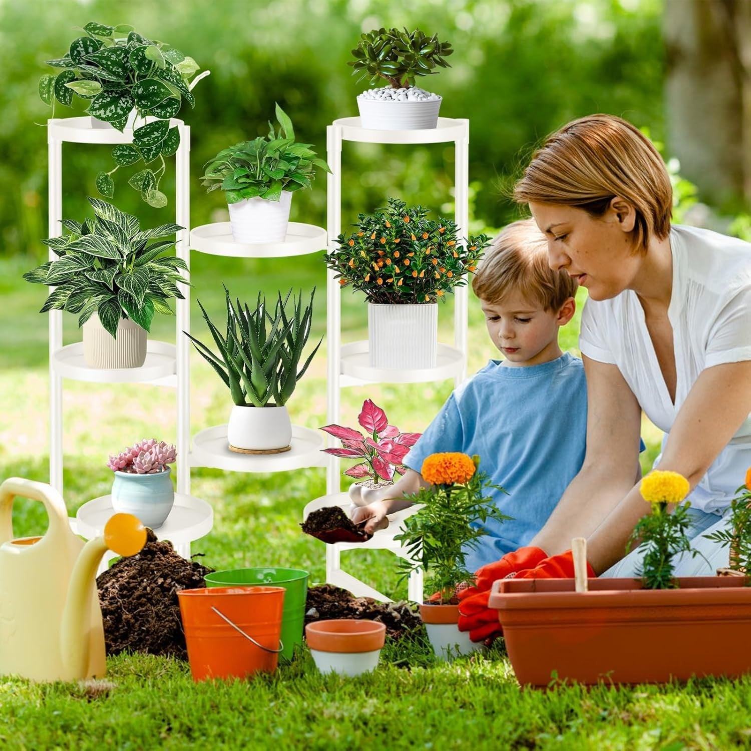 8 Tier Black Metal Plant Stand | Tall Indoor Outdoor Flower Pot Display Rack