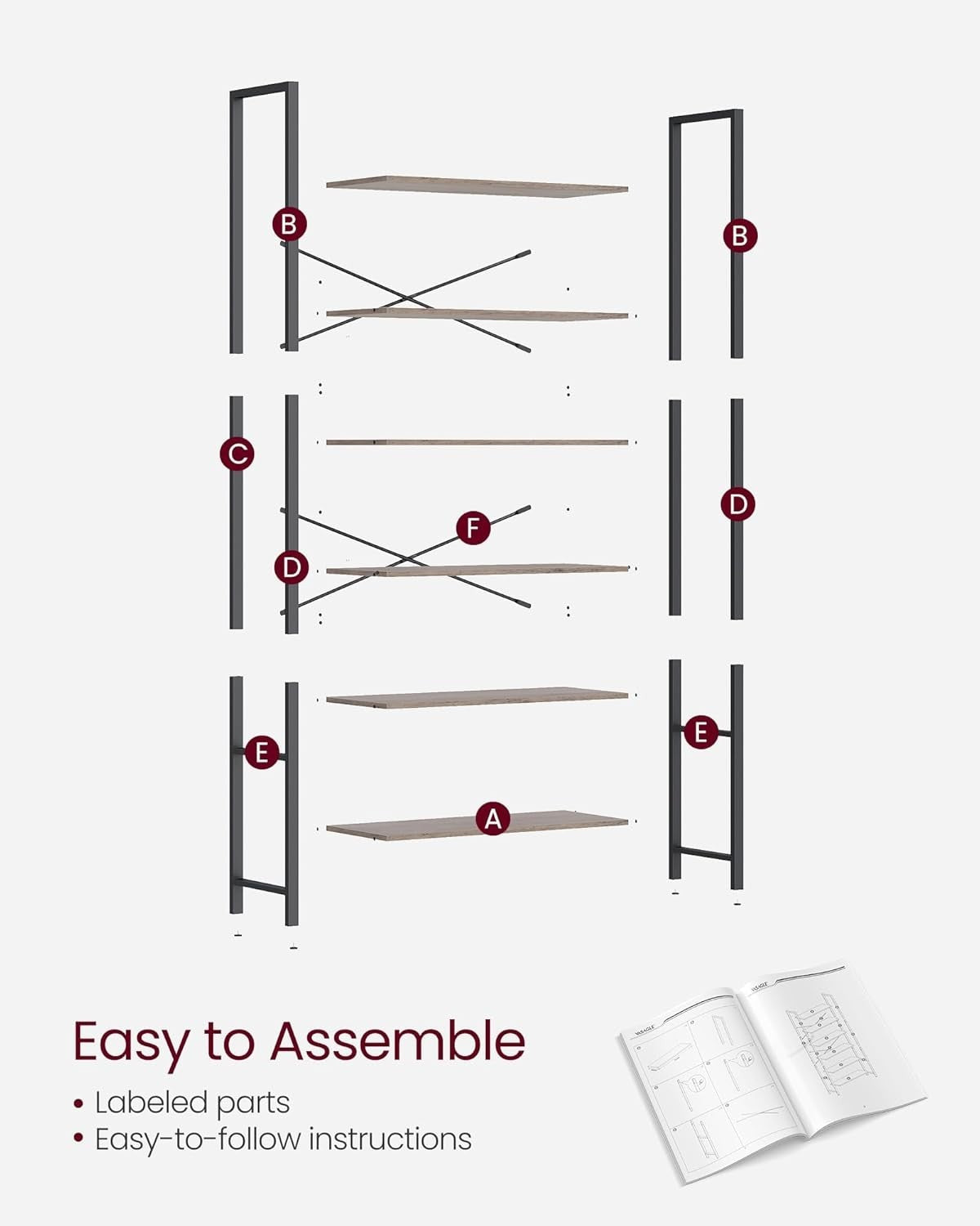 6-Tier Industrial Bookshelf 30x80x186 cm Heavy Duty Storage Unit