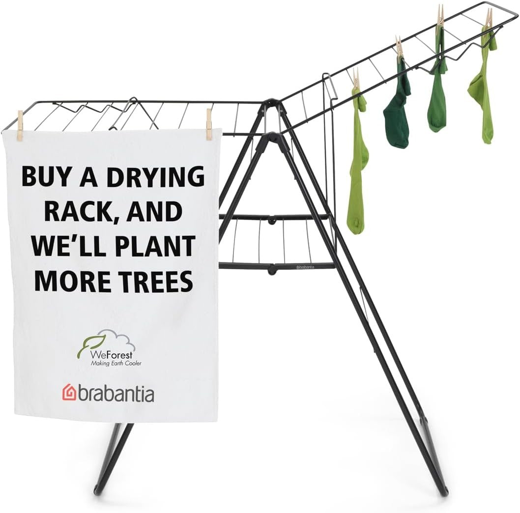 20m Clothes Airer Folding Indoor Drying Rack Adjustable Wings Matt Black