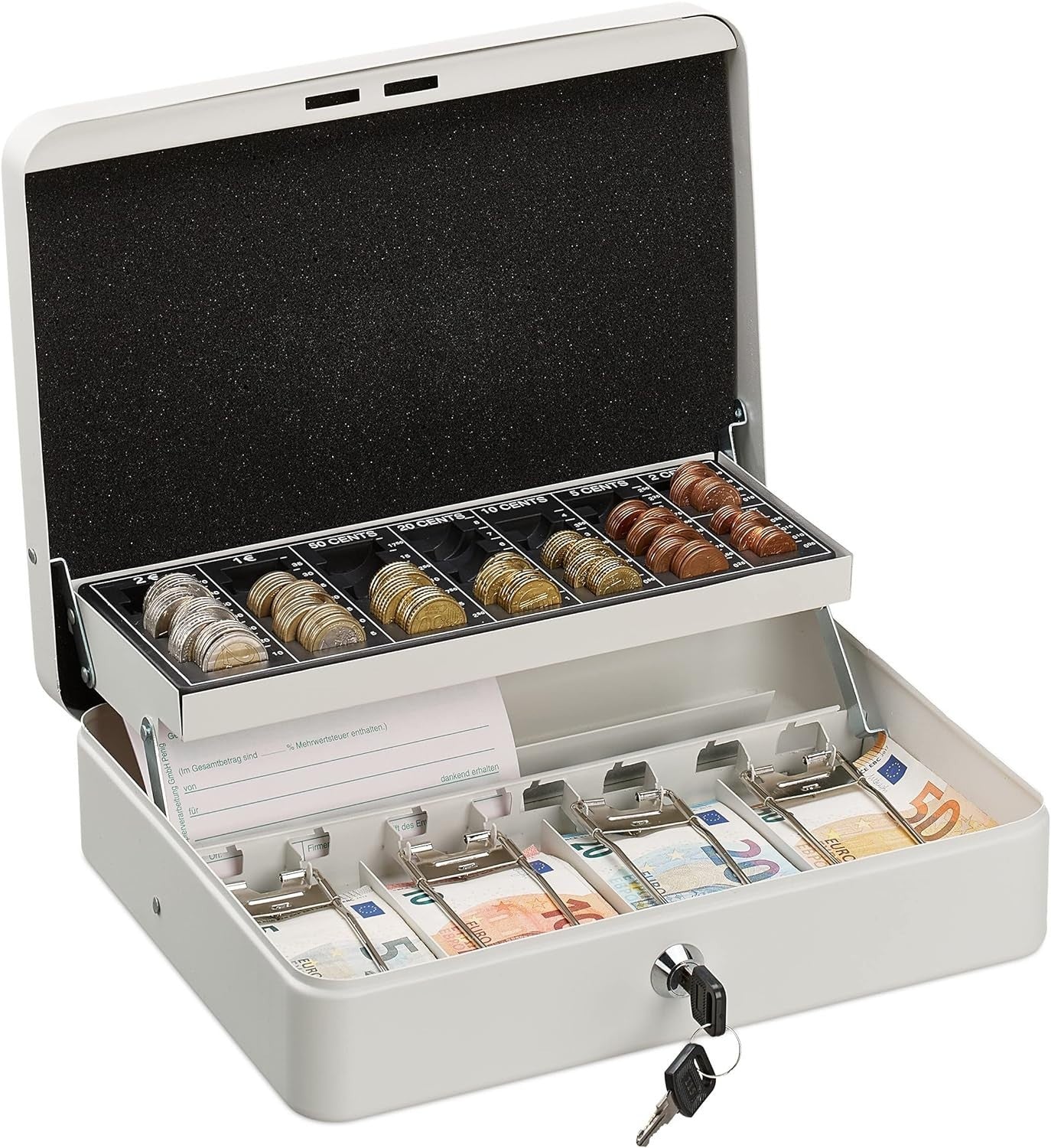 Lockable Cash Box Coin Tray Money Storage Case with Notes Holder