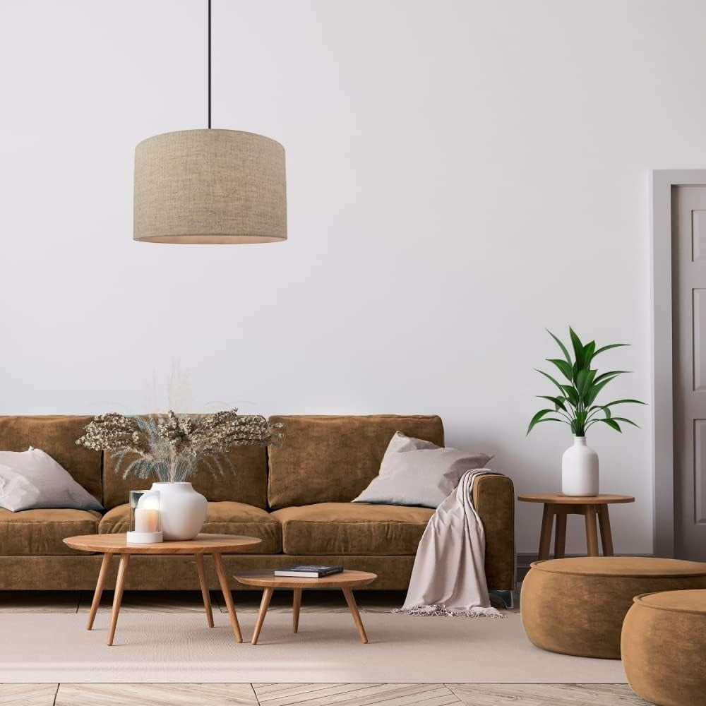 Natural Oatmeal Linen Drum Lampshade 40cm x 28cm Interior Lighting Decor