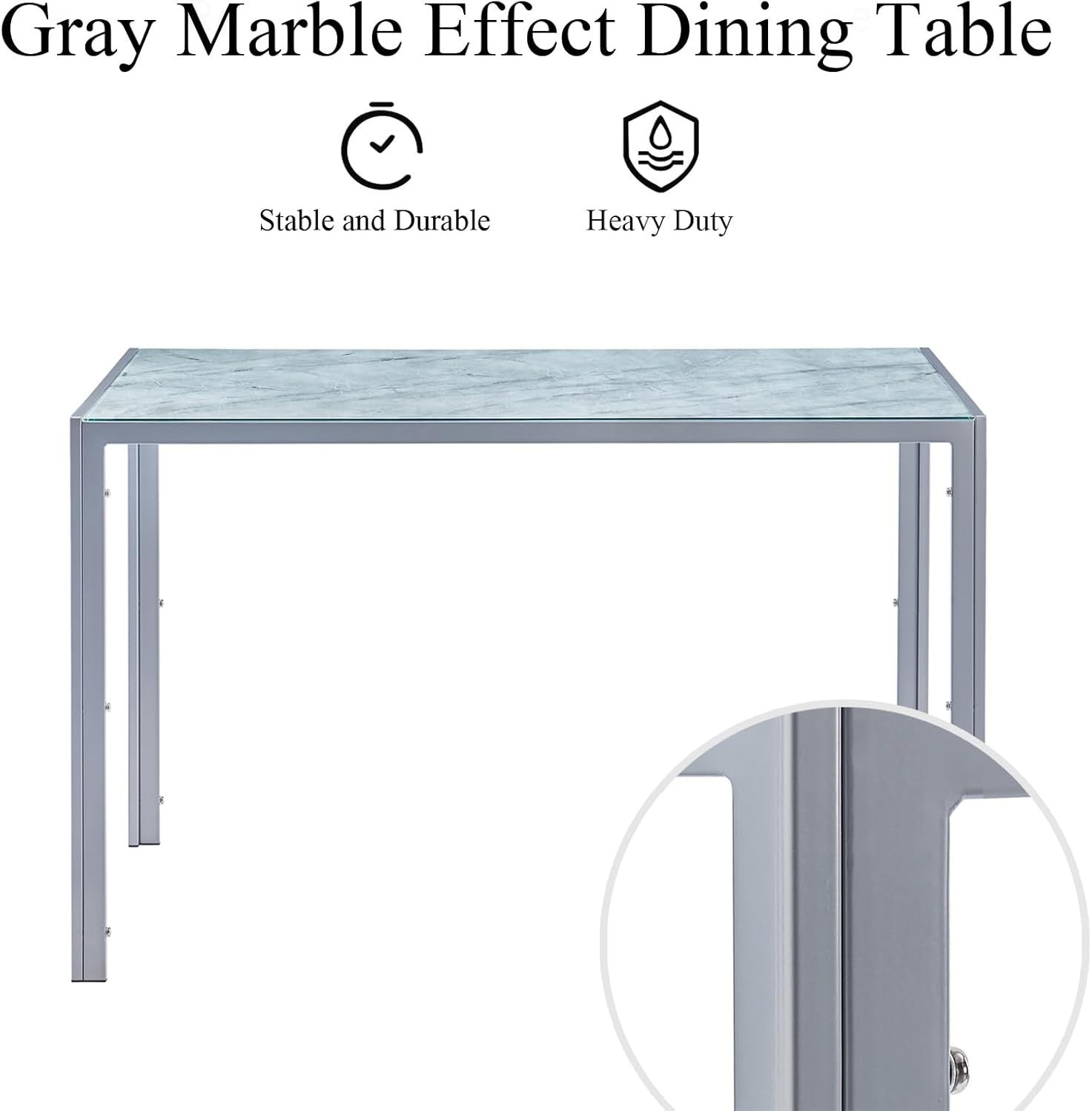 5PC Grey Marble Effect Glass Dining Set with PU Leather Chairs Compact