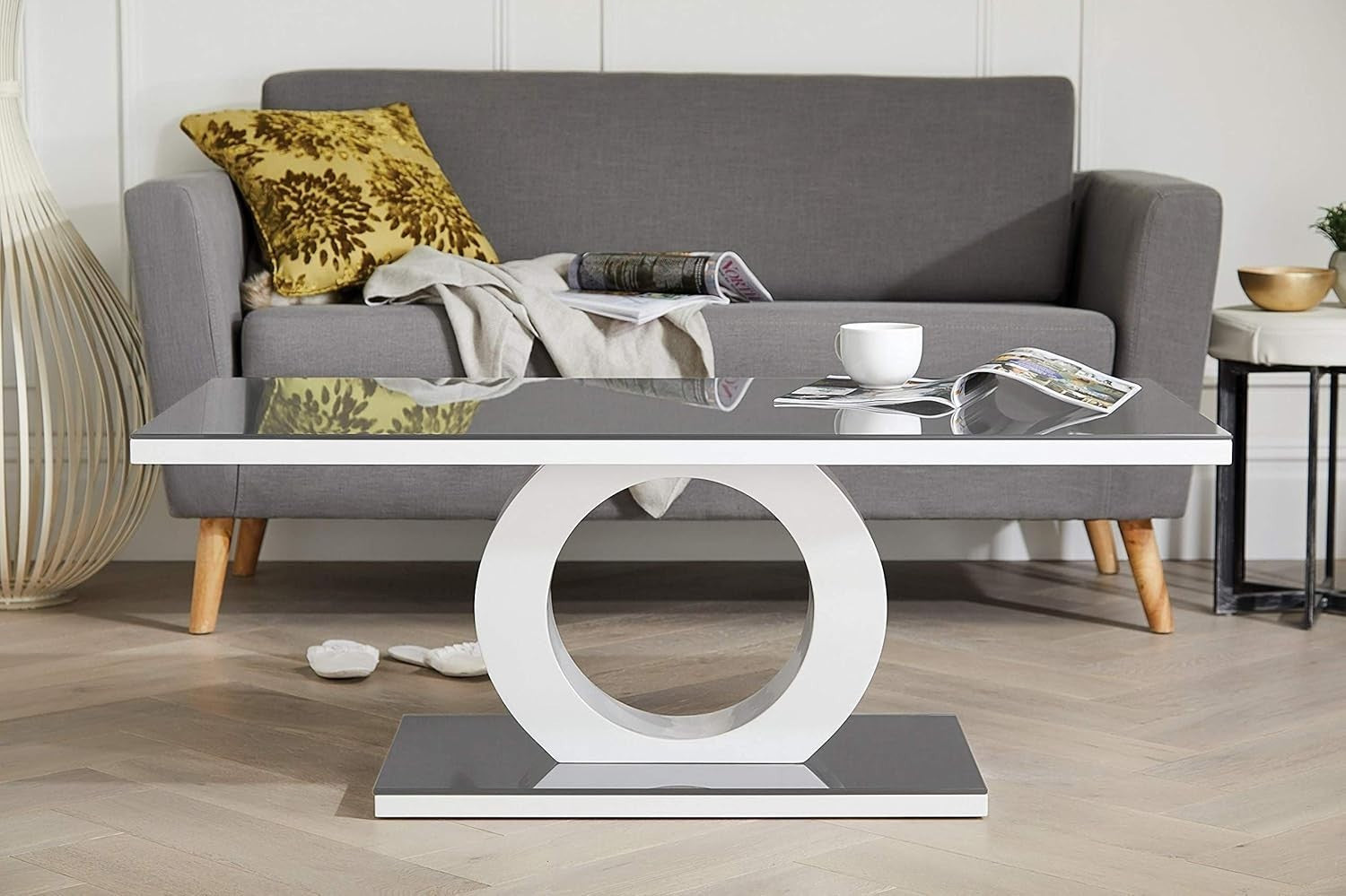Modern Grey & White Glass Coffee Table Tempered Glass Top 120x60x45cm