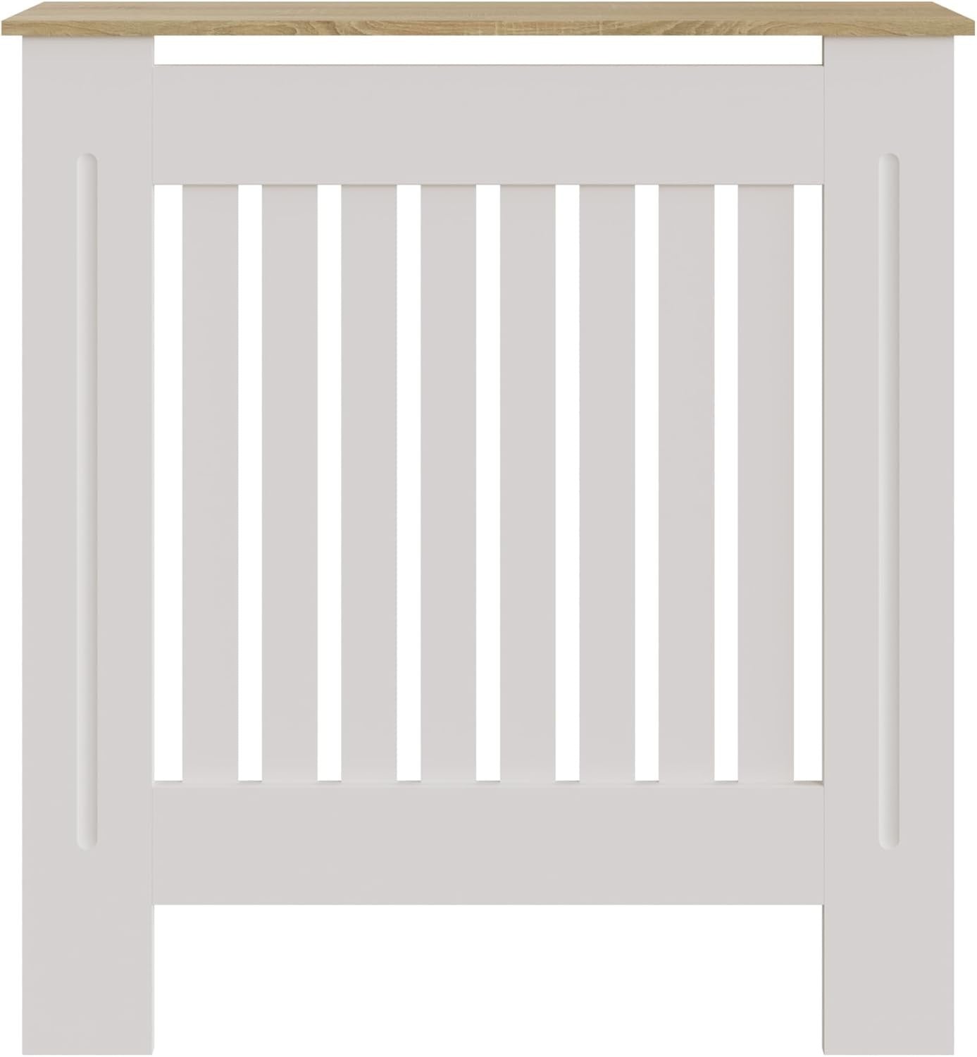 Small White Radiator Cover 78cm Slatted Wood Design Cabinet with Display Shelf