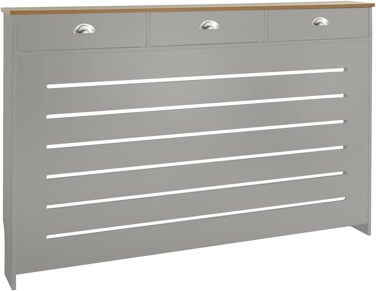 Grey Radiator Cover Cabinet with Storage Drawers Modern MDF Unit, Large