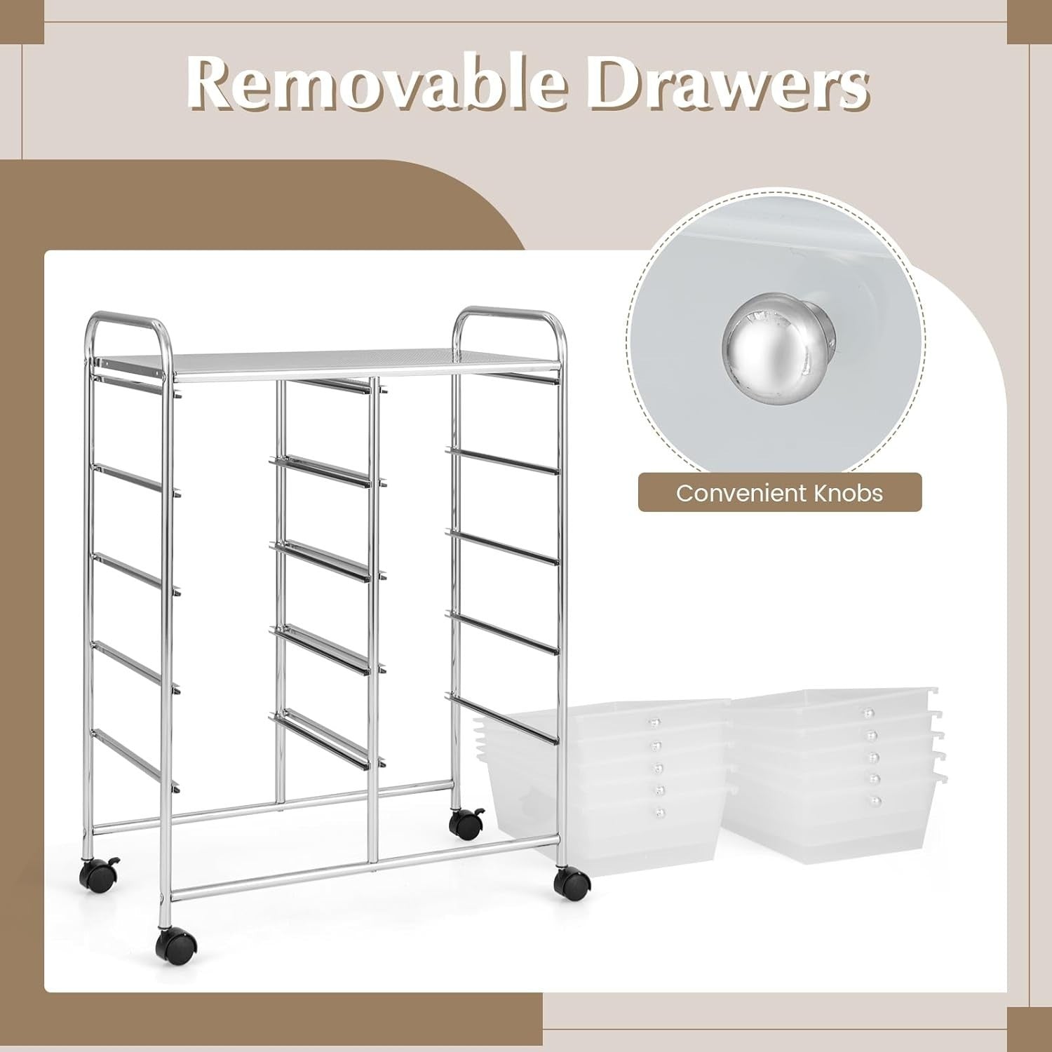 10 Drawer Rolling Storage Cart Clear Organizer Trolley with Wheels