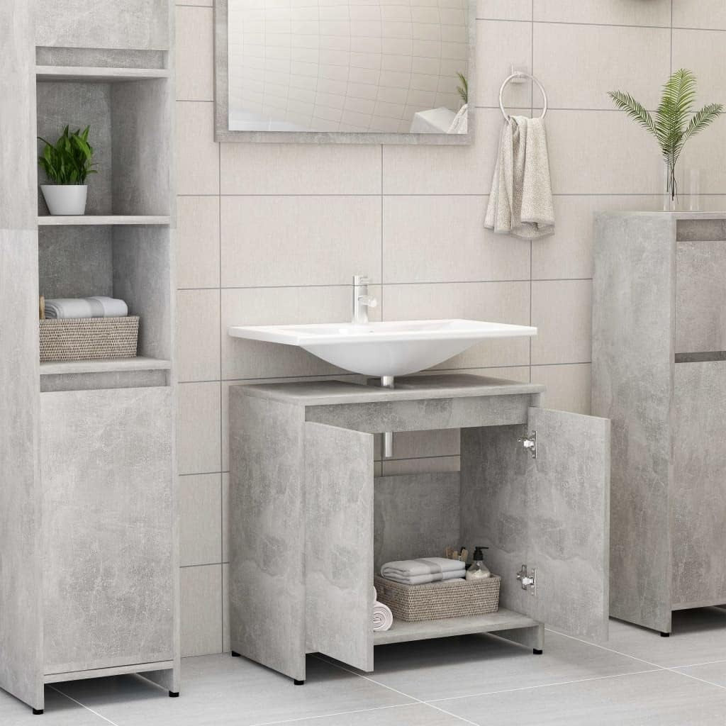 Grey Rustic Bathroom Sink Cabinet – 2 Door Under Sink Storage Unit 60x61cm