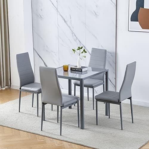 Square Glass Dining Table 75x75cm Grey Tempered Metal Legs Modern