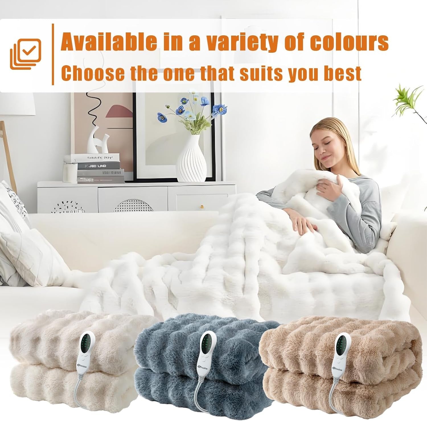Electric Heated Throw Blanket 160x130cm Faux Fur Fast Heat Auto Shut Off