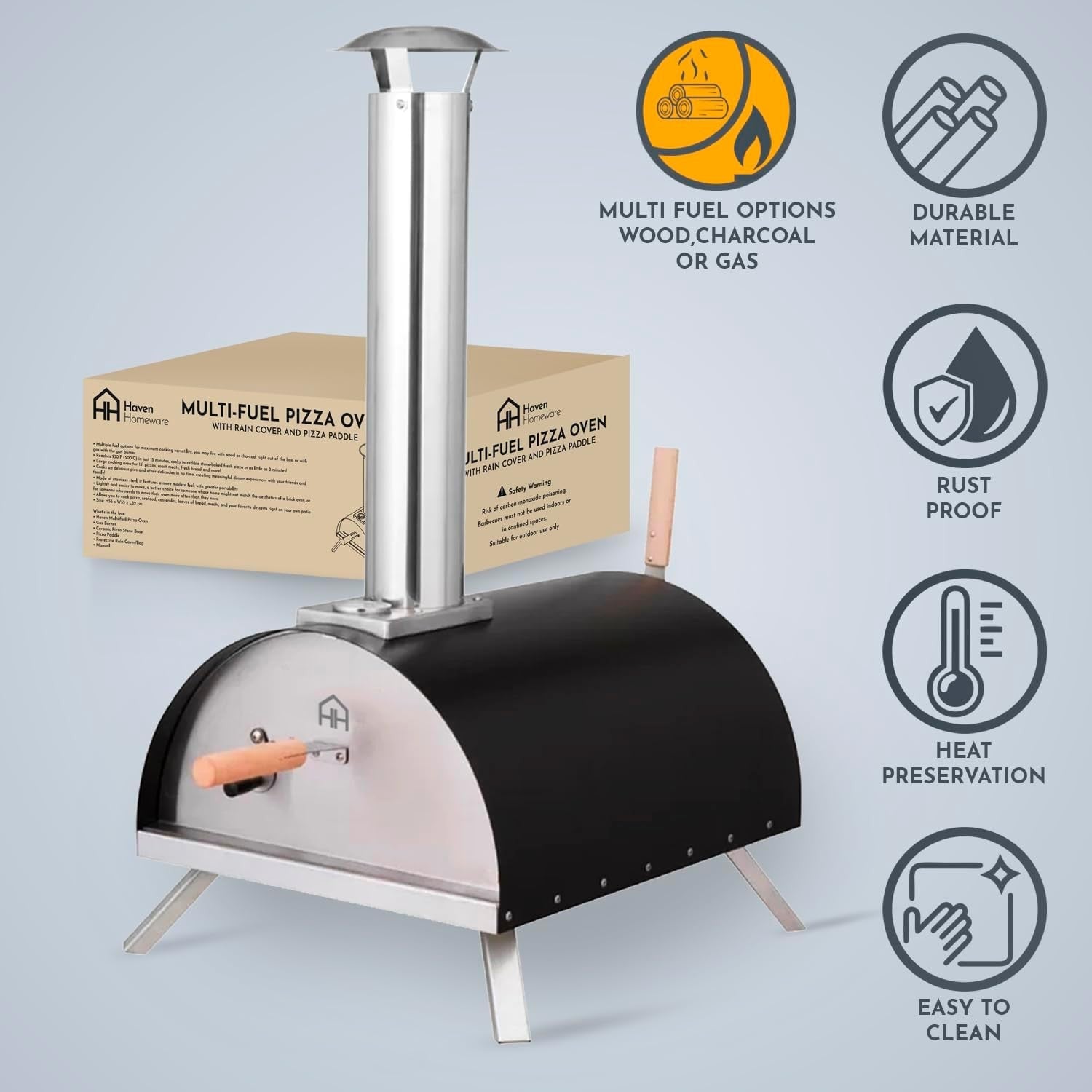Gas & Wood Fired Outdoor Pizza Oven | Stainless Steel BBQ Pizza Maker 500°C