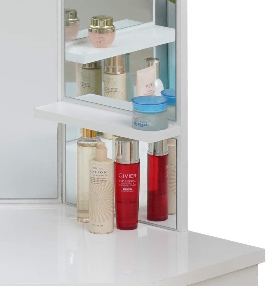 Corner Vanity Dressing Table Set White 3 Hollywood Mirror 5 Drawer Stool (74/77)