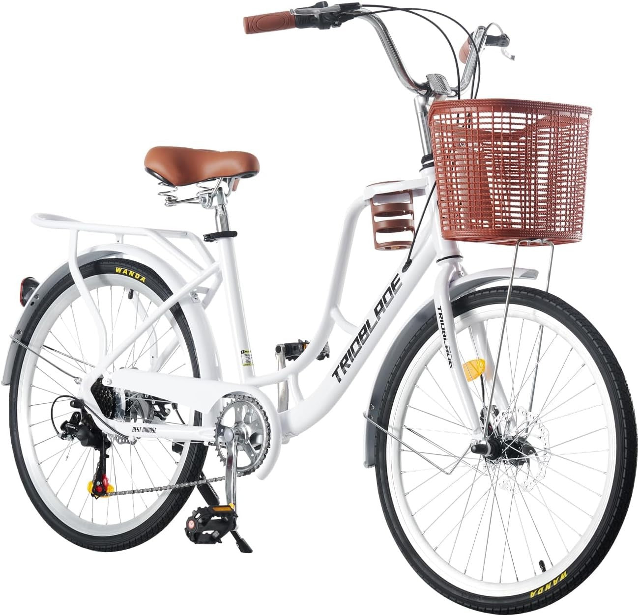26-Inch Vintage City Bike for Women | 7-Speed, Dual Disc Brakes, Basket