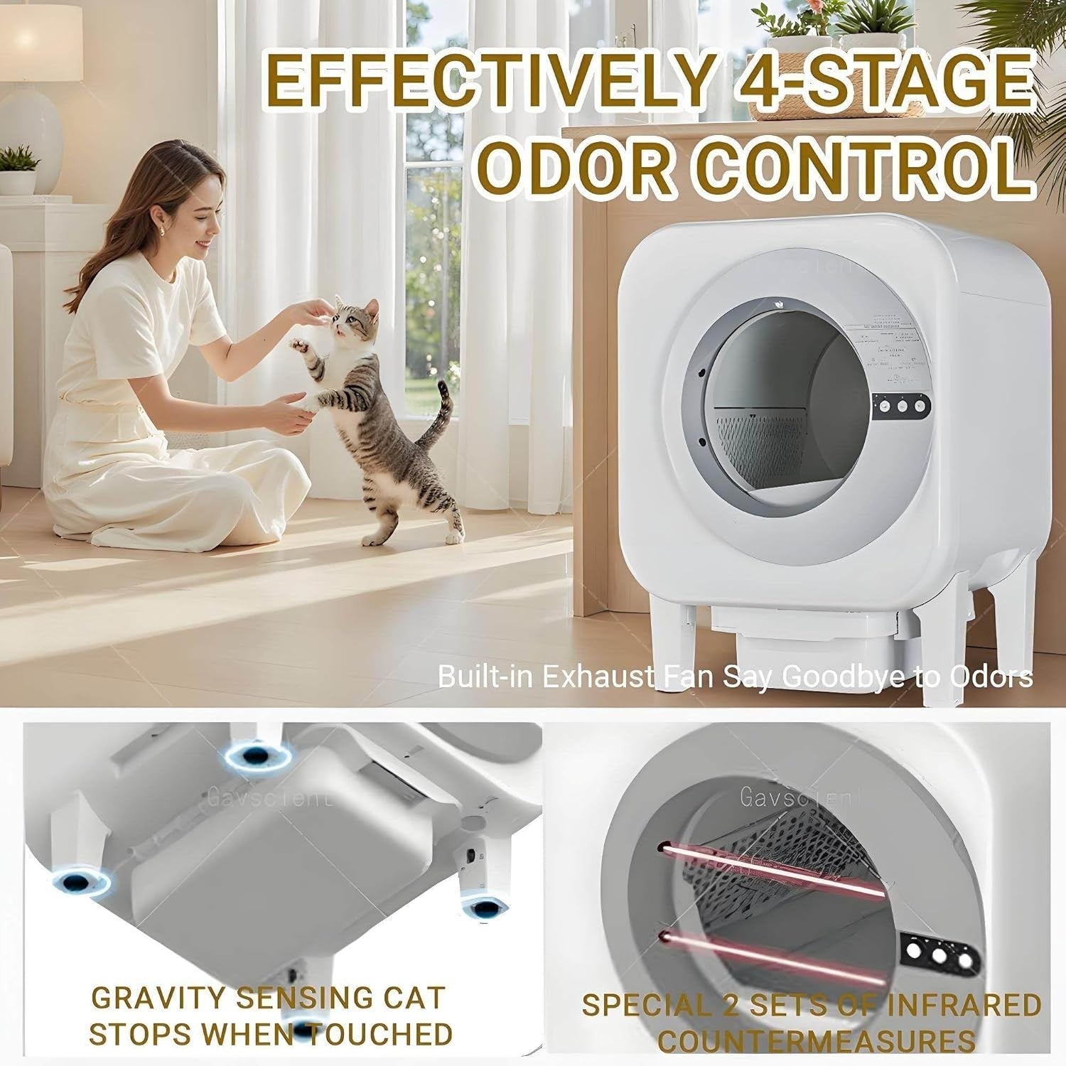 Smart Self Cleaning Cat Litter Box Camera APP Control 75L Multi Cat