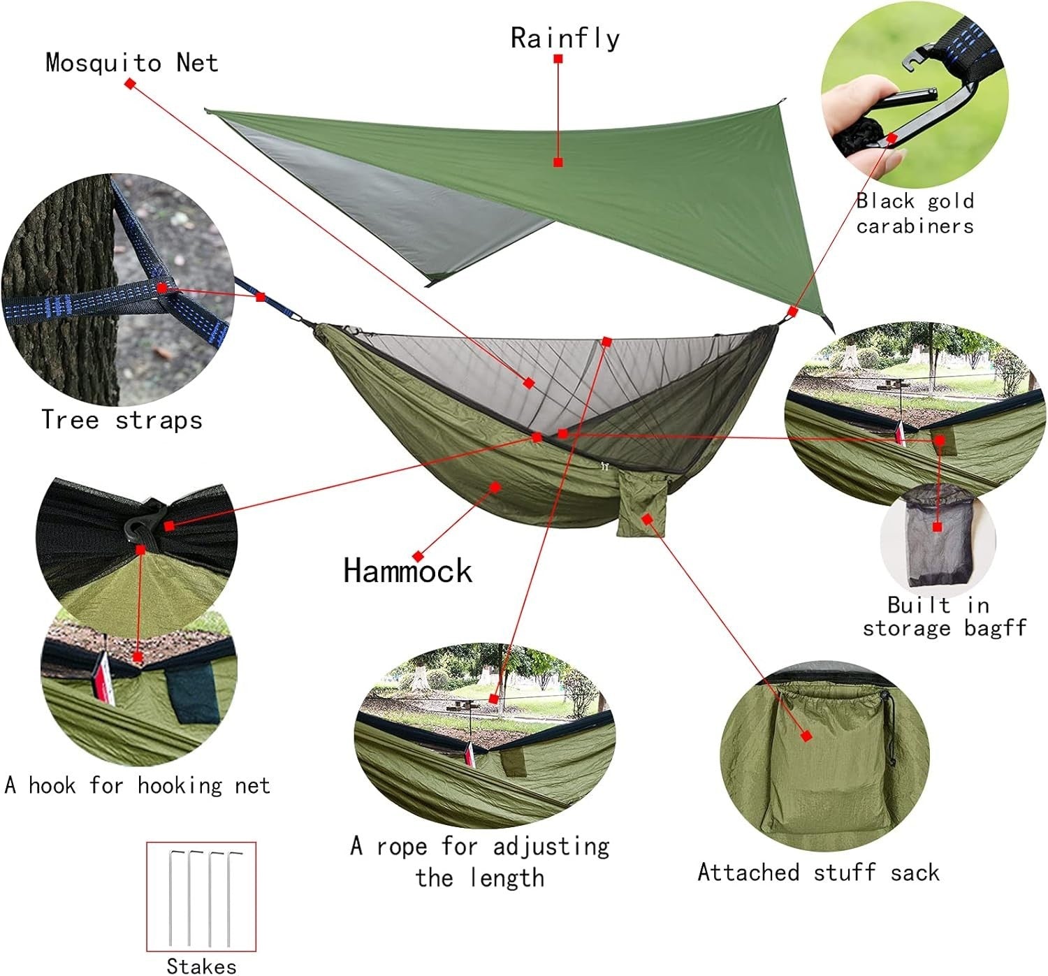 Camping Hammock with Mosquito Net & Rainfly – Double, Waterproof & Portable