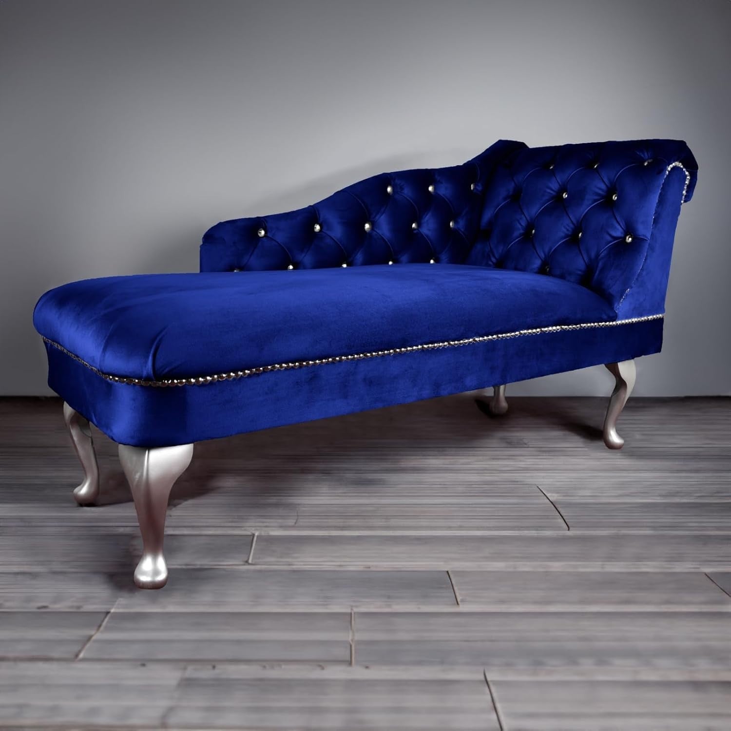 Velvet Chaise Lounge Sofa Right Hand Royal – Tufted Seat, UK Handmade