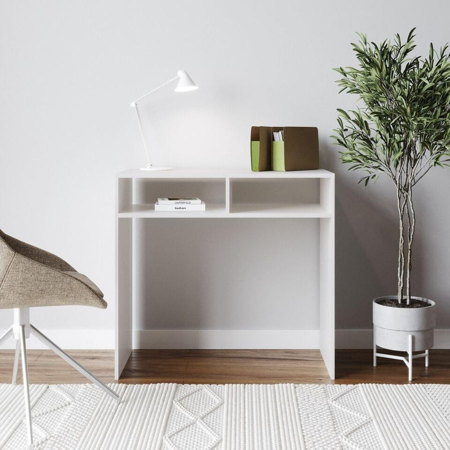 Compact Wood Console Table 80x40x75cm | Slim Desk with Storage Shelves