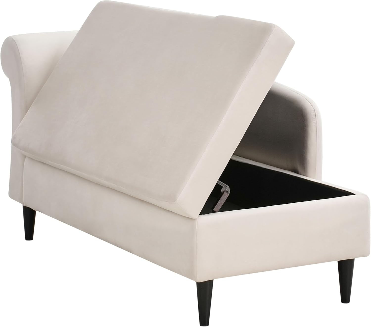 Left Hand Velvet Chaise Lounge with Storage Beige Upholstery for Living Room