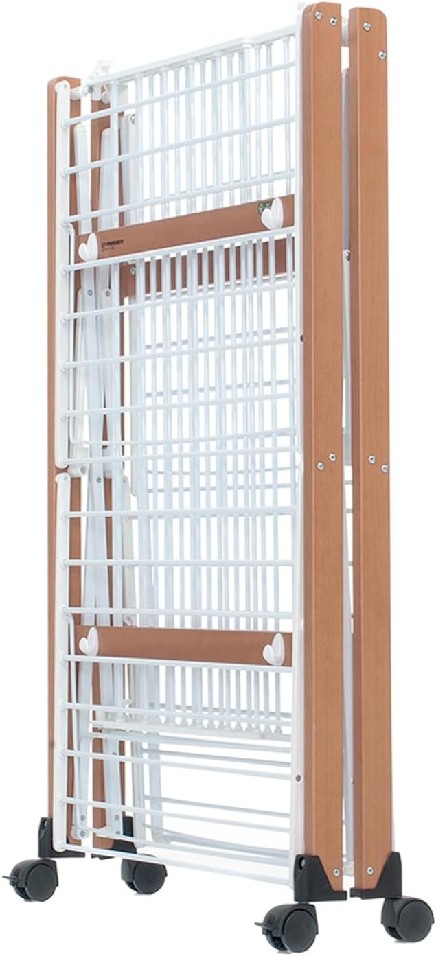 Large Solid Wood Clothes Airer 3 Tier Folding Drying Rack With Wheels