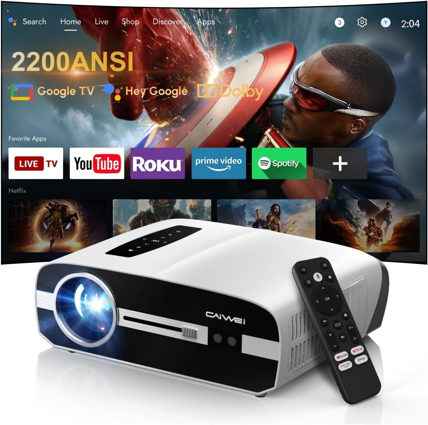 2200ANSI 4K Smart Projector Google TV WiFi6 Dolby 38W