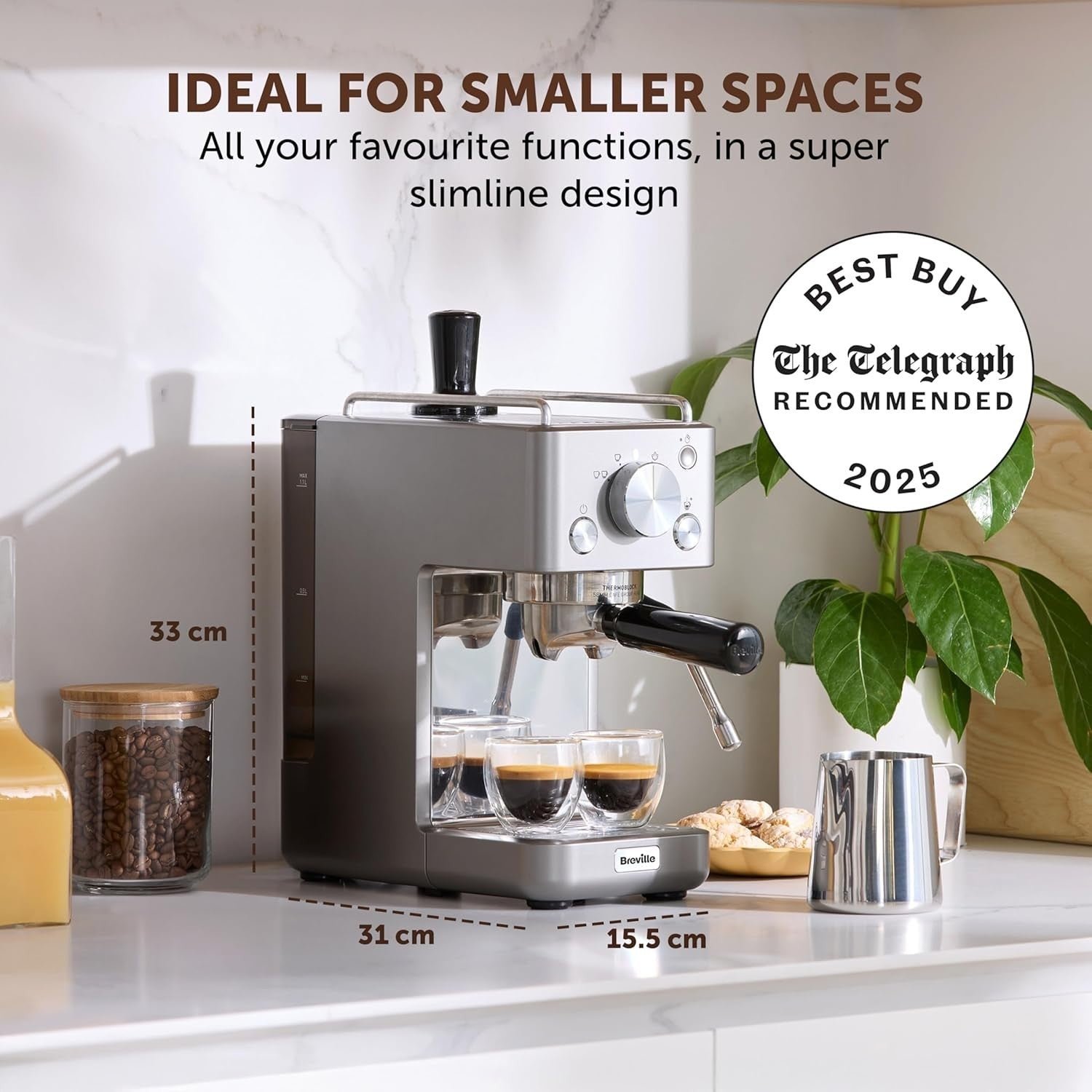 Espresso Coffee Machine | 15 Bar Pump | Milk Frother | Compact Metal Design
