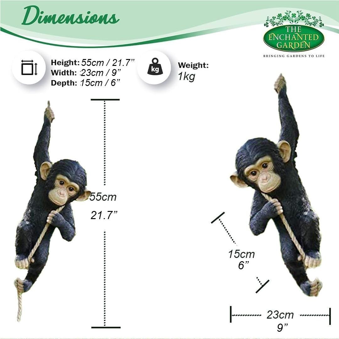 Hanging Monkey Garden Ornament on Rope – Large Resin Outdoor Animal Decor