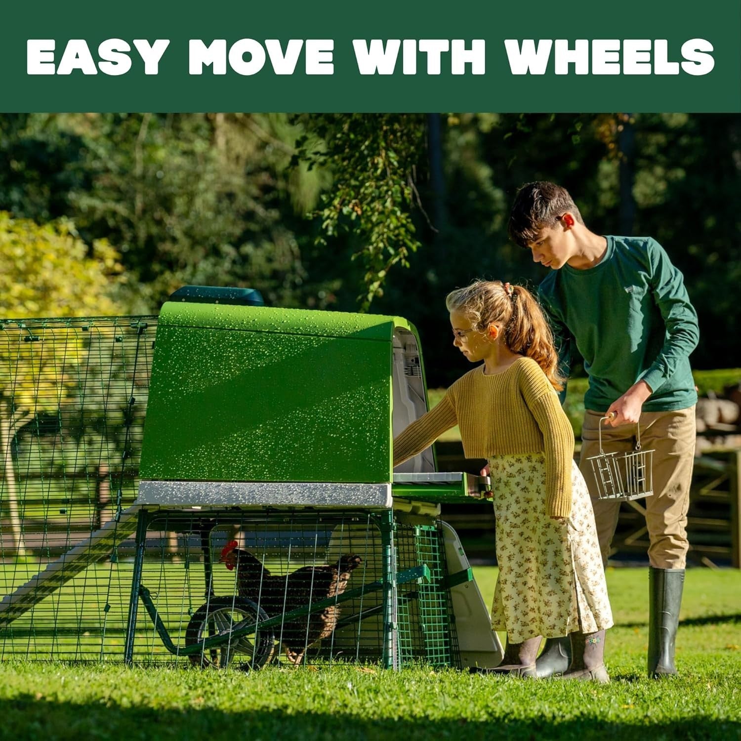 Raised Plastic Chicken Coop with Wheels Weatherproof 4 Hens