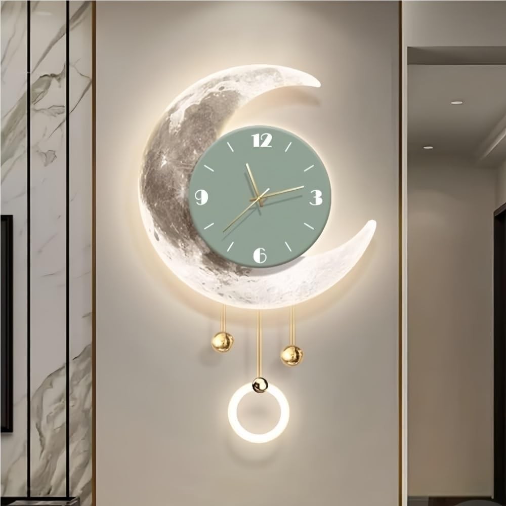 Large LED Moon Wall Clock 80cm Modern Acrylic Light Sculpture Home Decor