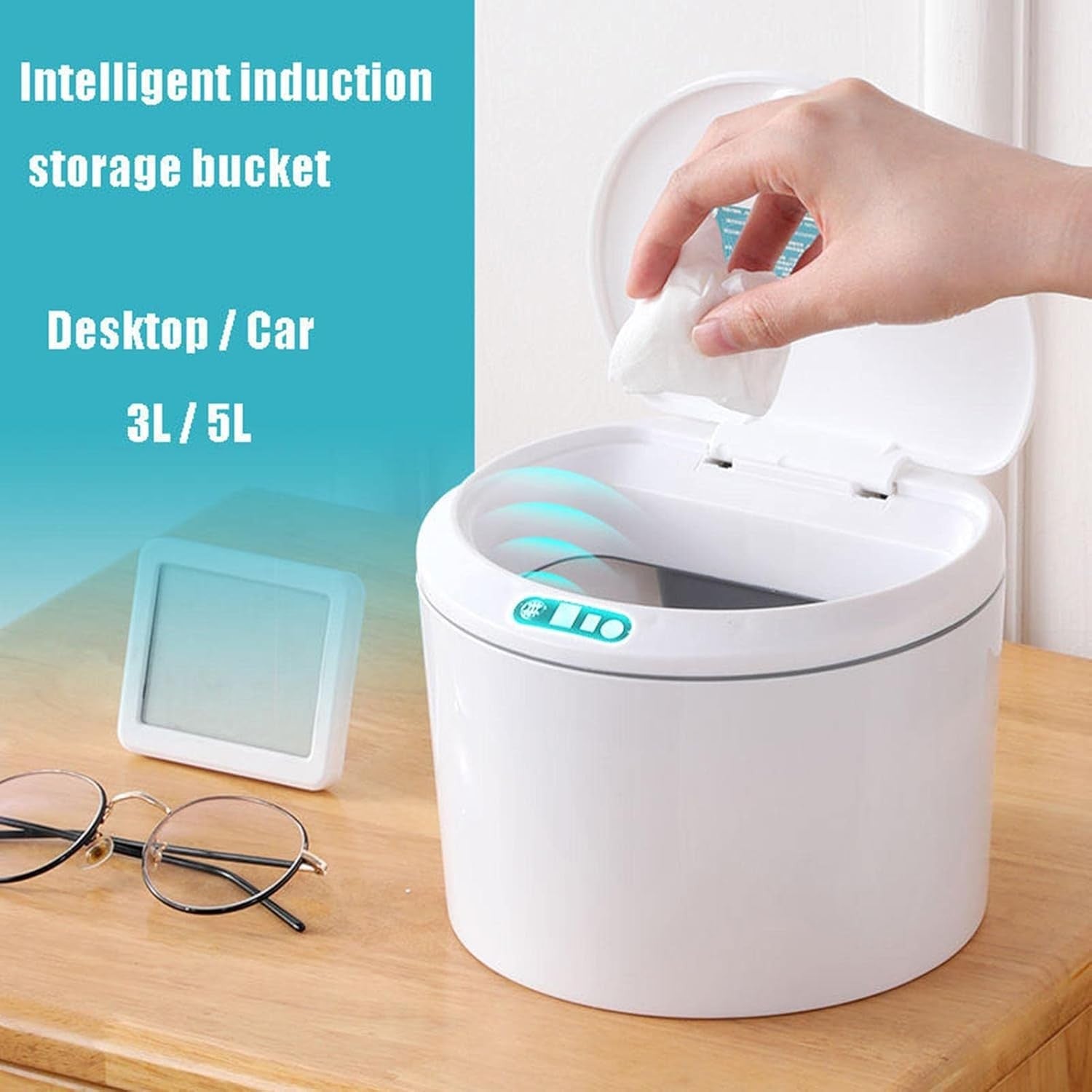 3L Smart Sensor Trash Can White USB Rechargeable Touchless