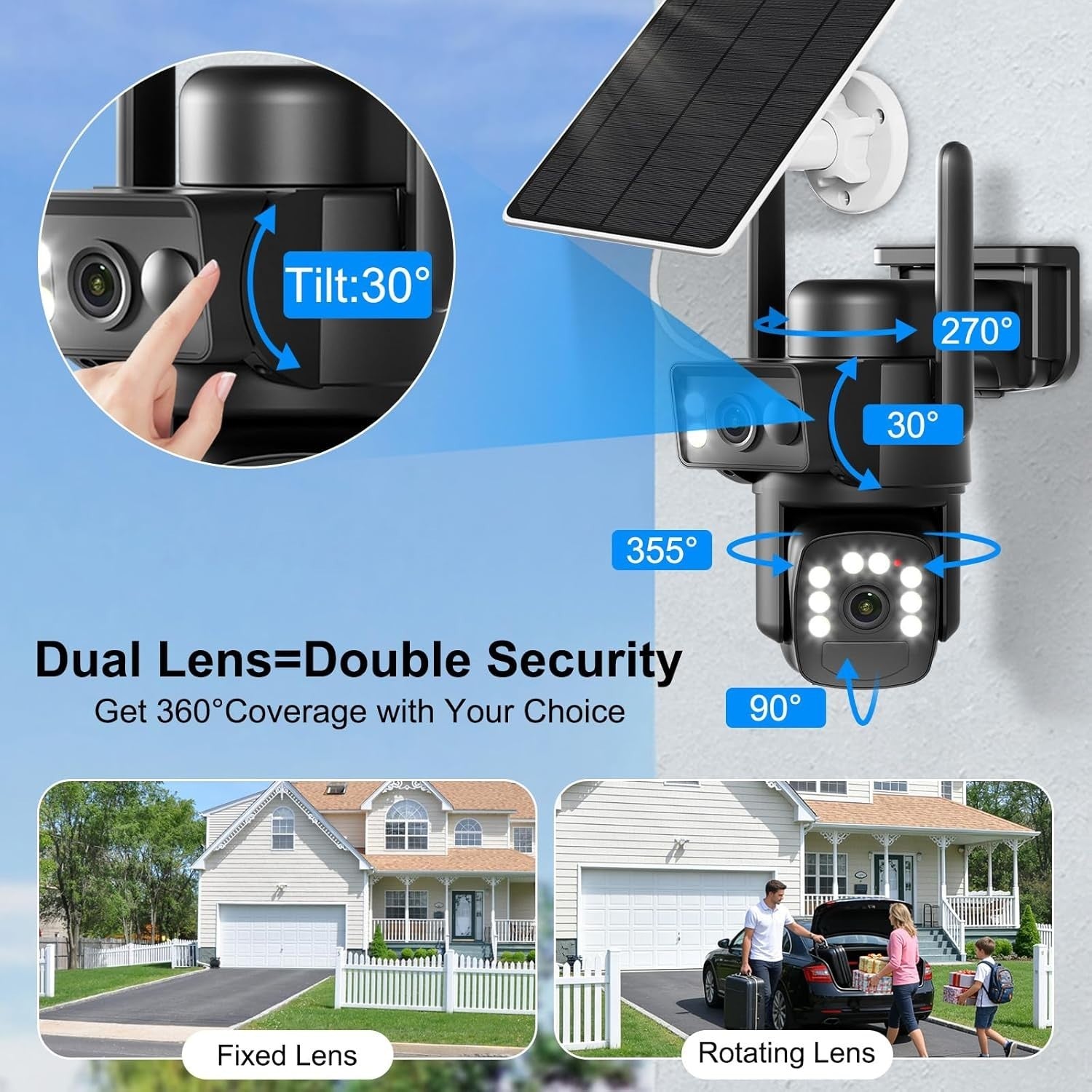 4K Solar Security Camera Wireless Dual Lens PTZ Color Night Vision
