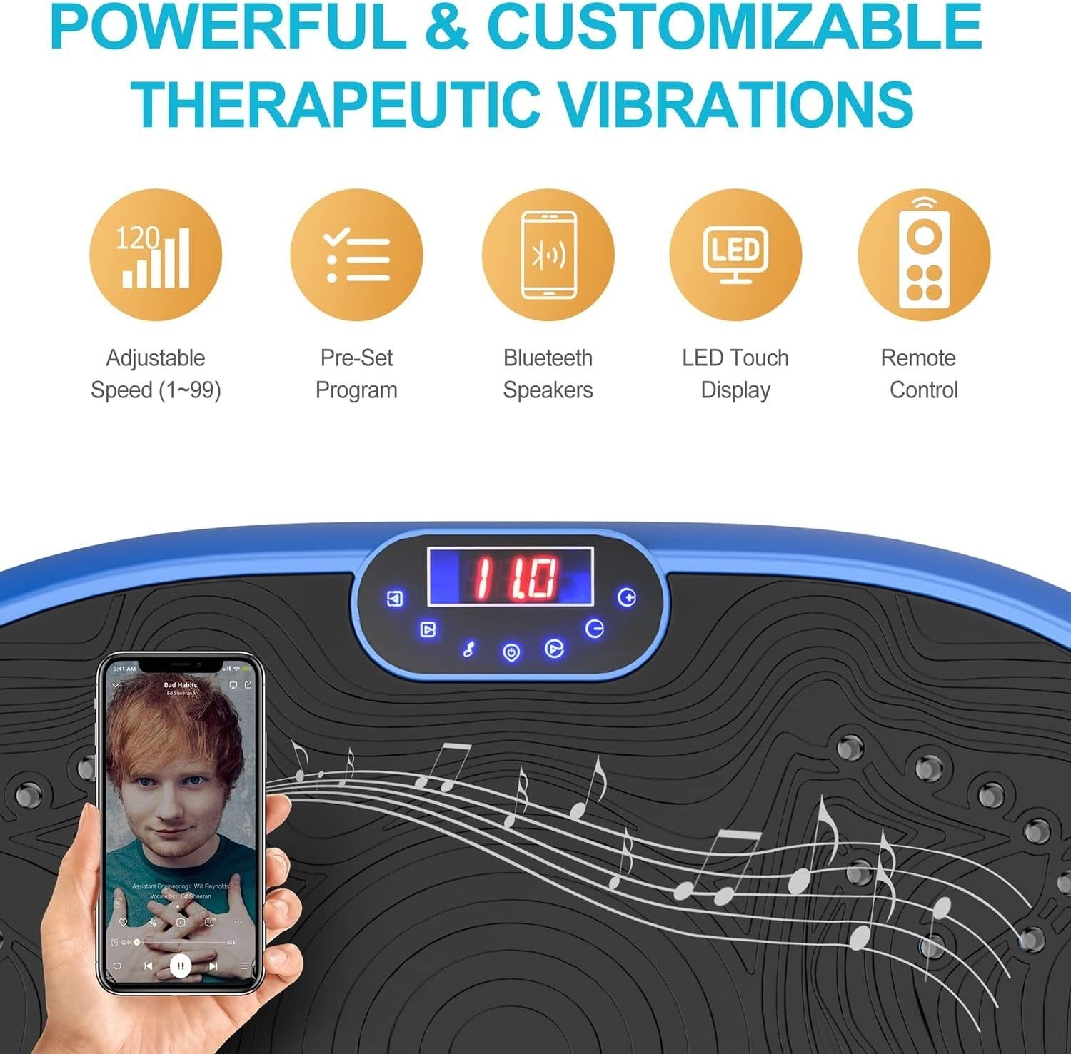 Blue Vibration Plate Exercise Machine Whole Body Workout 120 Levels